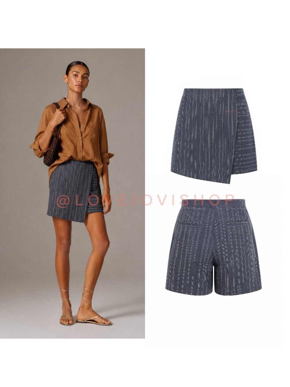 Shorts | Anthropologie Elevenses Slate Blue Pinstripe Wrap Skort | Business Prep